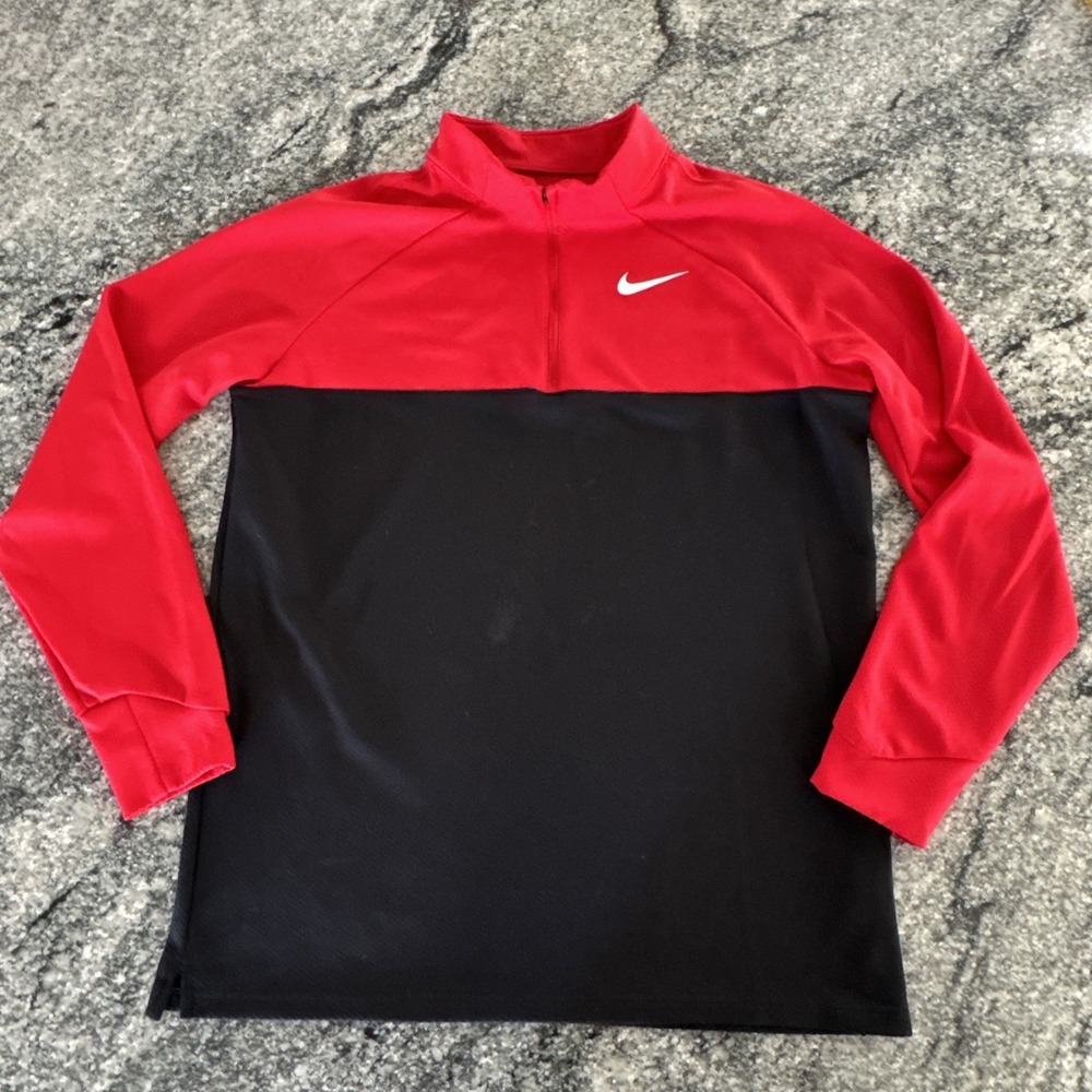 Nike‎ Golf DRI Fit Men's L Red Black 1/4 Zip Pullover Sweater 888563-657 #570